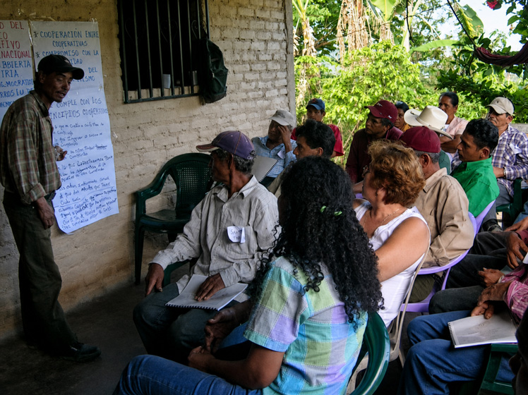 Capacitación grupal con productores de café